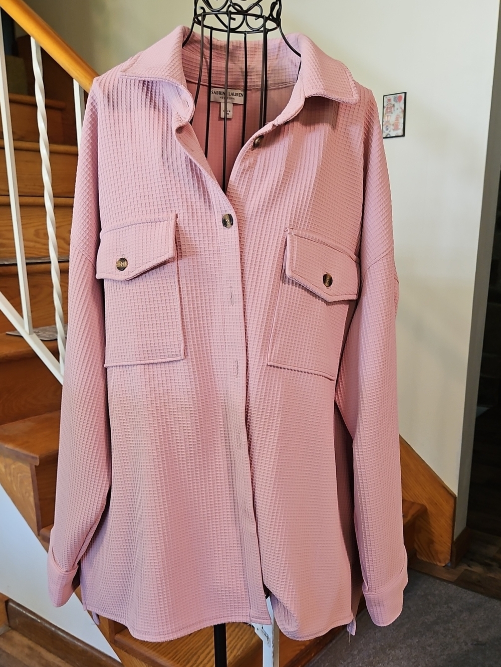 👚Sabrina Lauren Dusty Pink Waffle-Knit Shirt Jacket